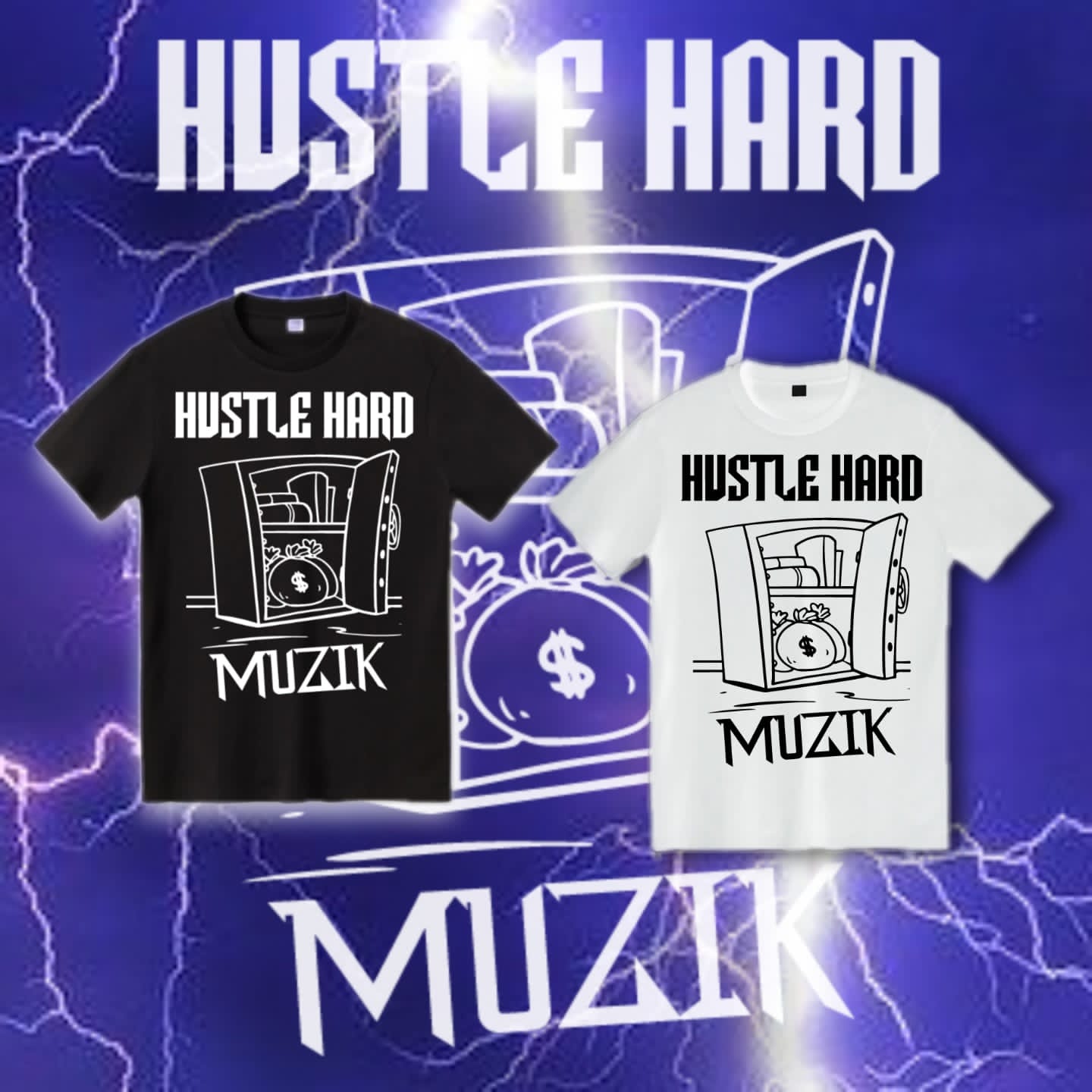 Hustle Hard Muzik Logo T-Shirt in Weiß Online Shoppen bei streetandsportswear.de