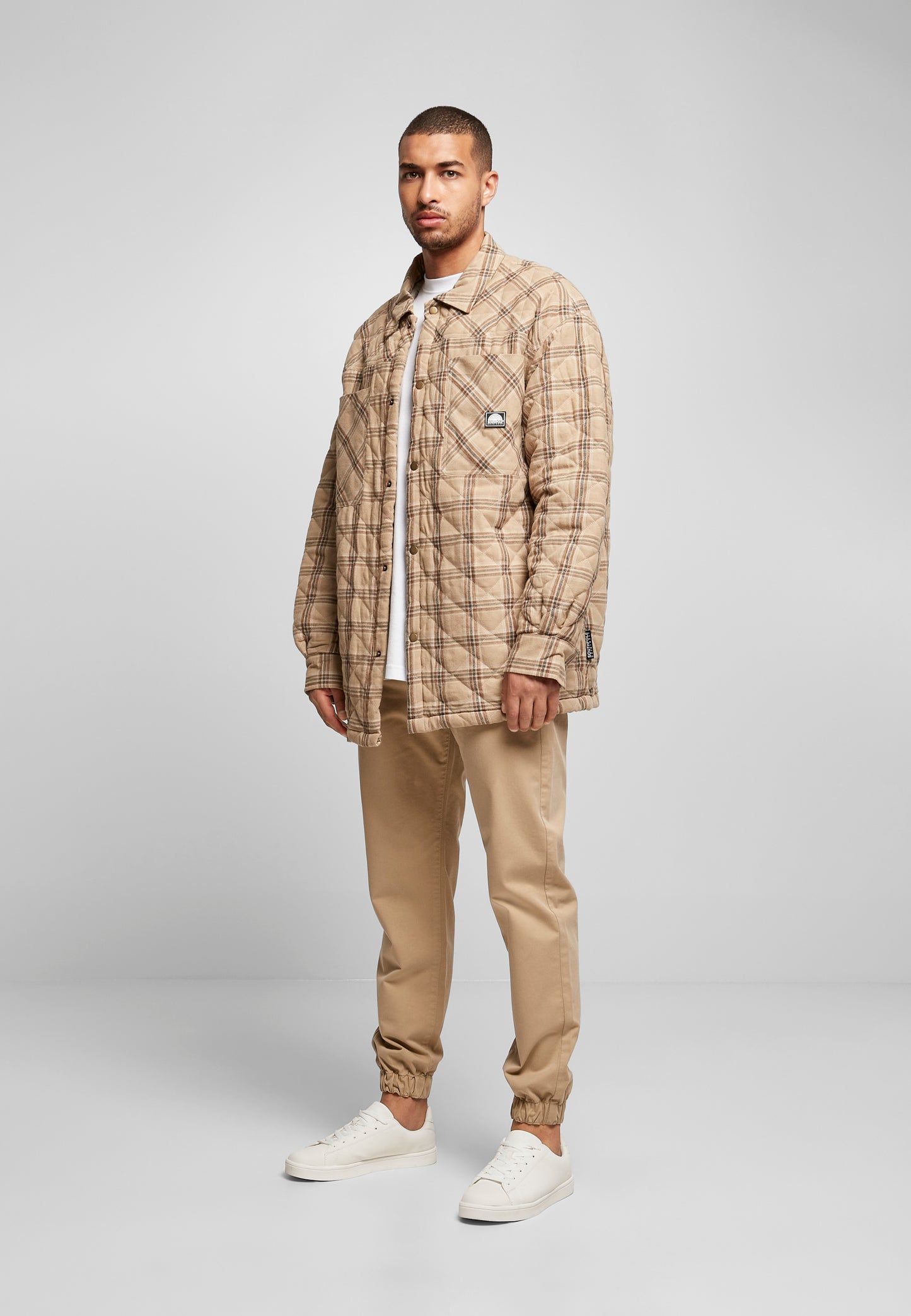 Southpole Flannel Quilted Shirt Jacke in Warm Sand