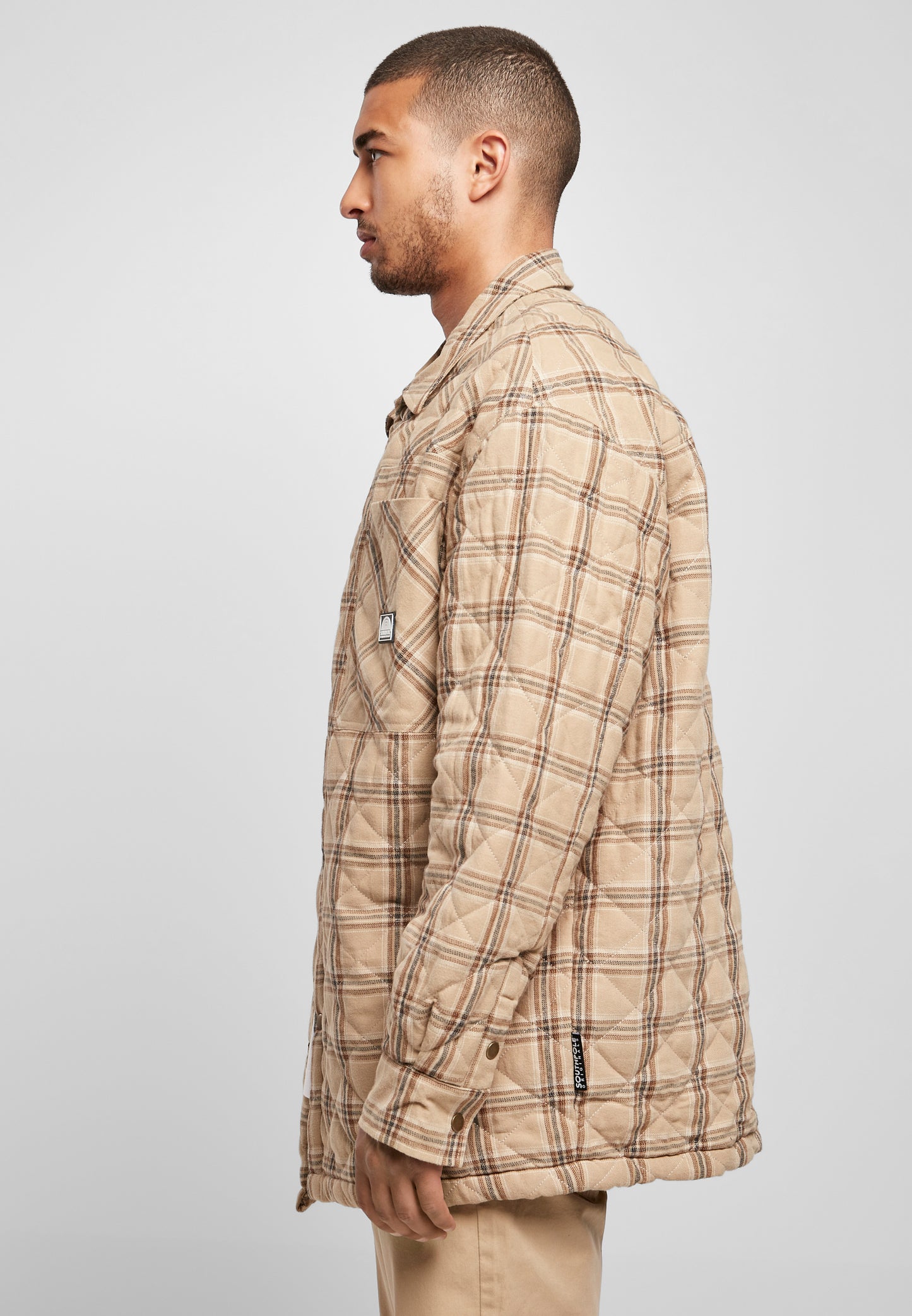 Southpole Flannel Quilted Shirt Jacke in Warm Sand