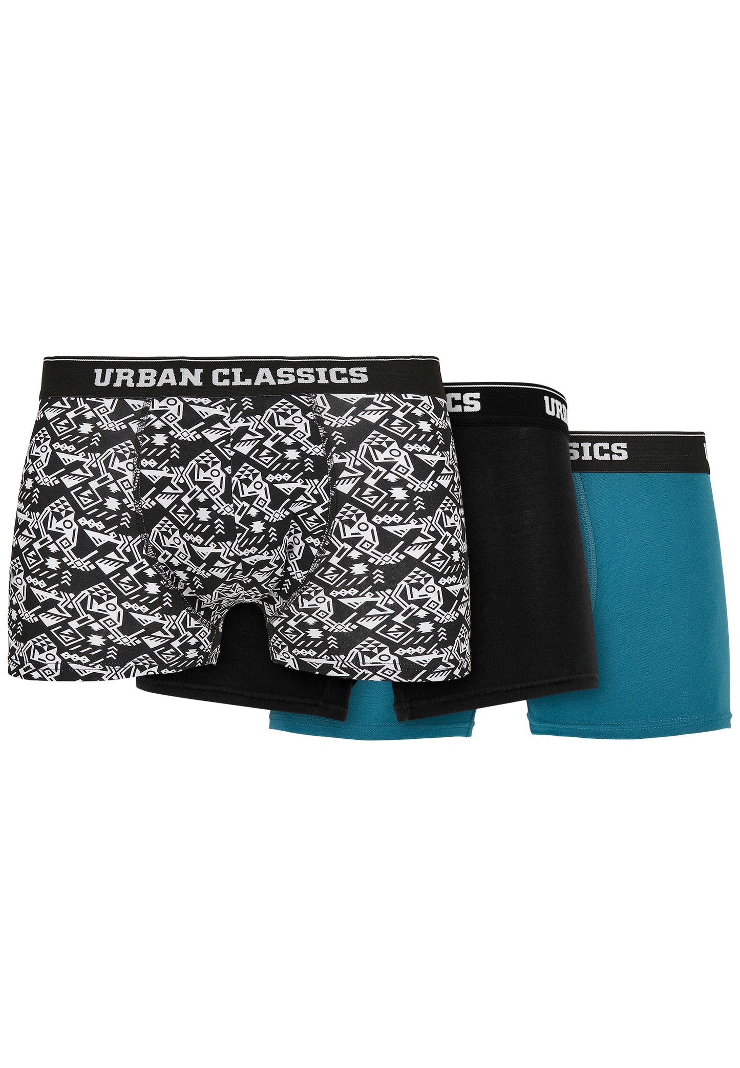 Urban Classics Organic Boxer Shorts 3-Pack in detail aop/Schwarz/jasper