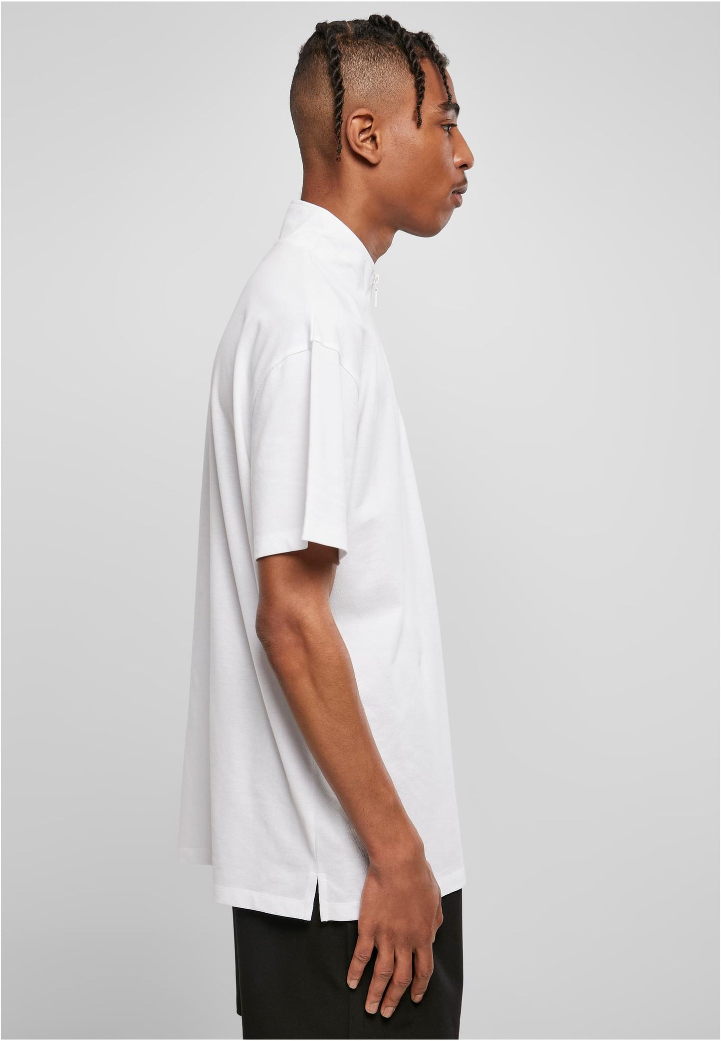Urban Classics Boxy Zip Pique T-Shirt in weiß