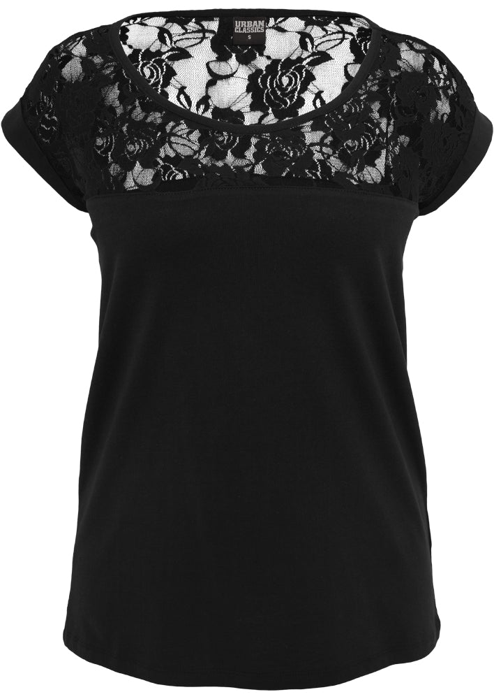 Urban Classics Damen Top Laces T-Shirt in Schwarz