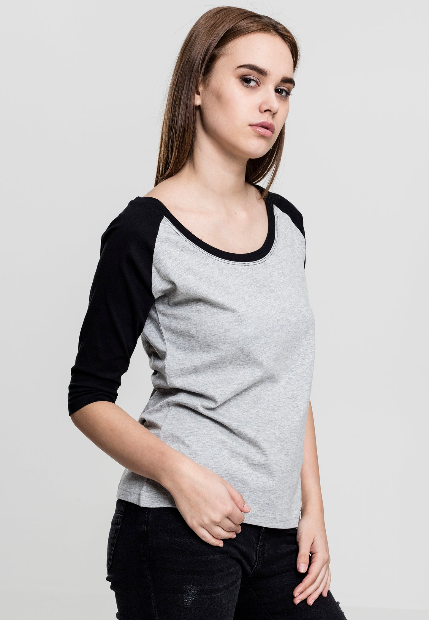 Urban Classics Damen 3/4 Contrast Raglan T-Shirt in Grau