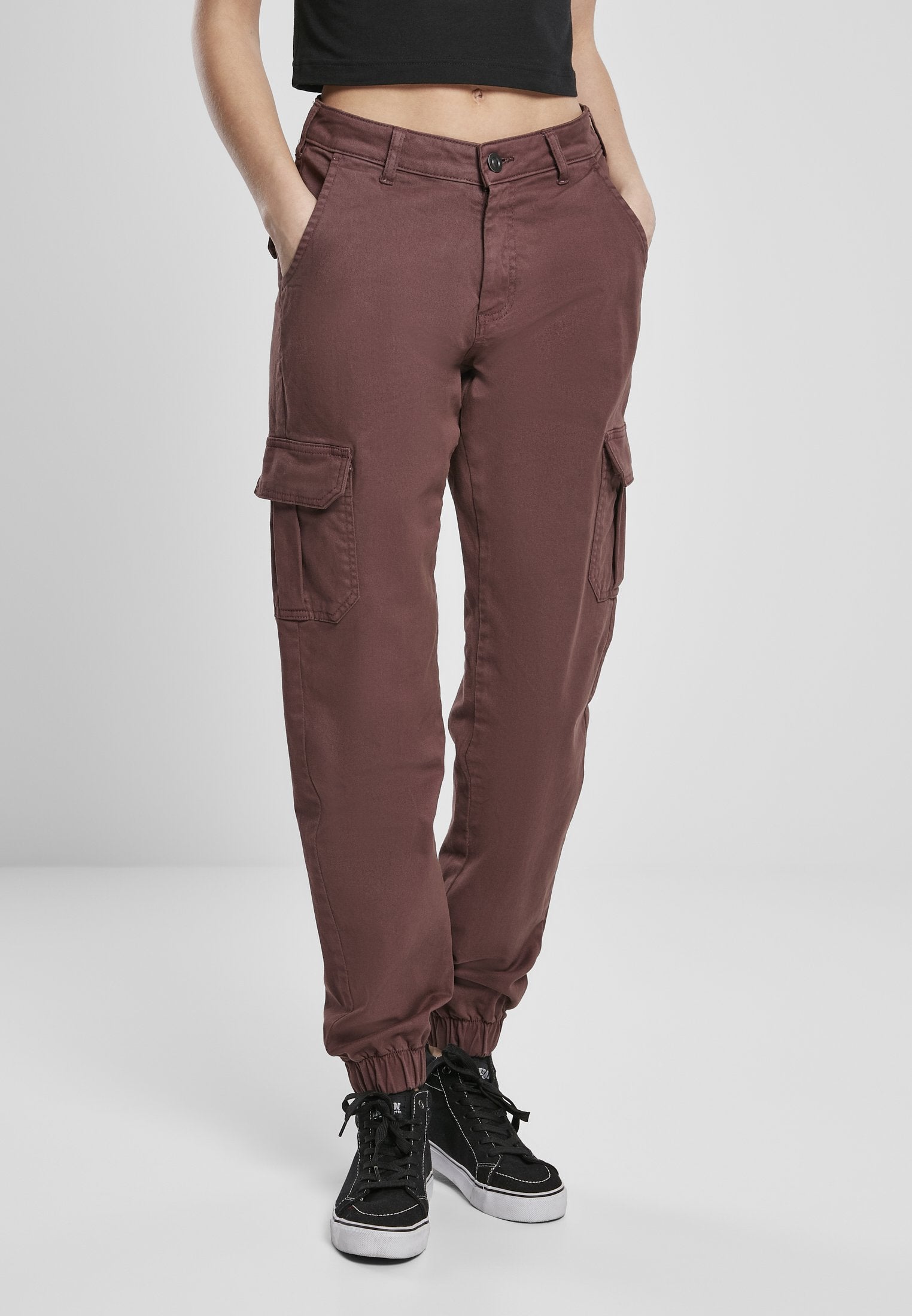 Urban Classics Damen High Waist Cargo Pants in Cherry-Street-& Sportswear Aurich - Hosen