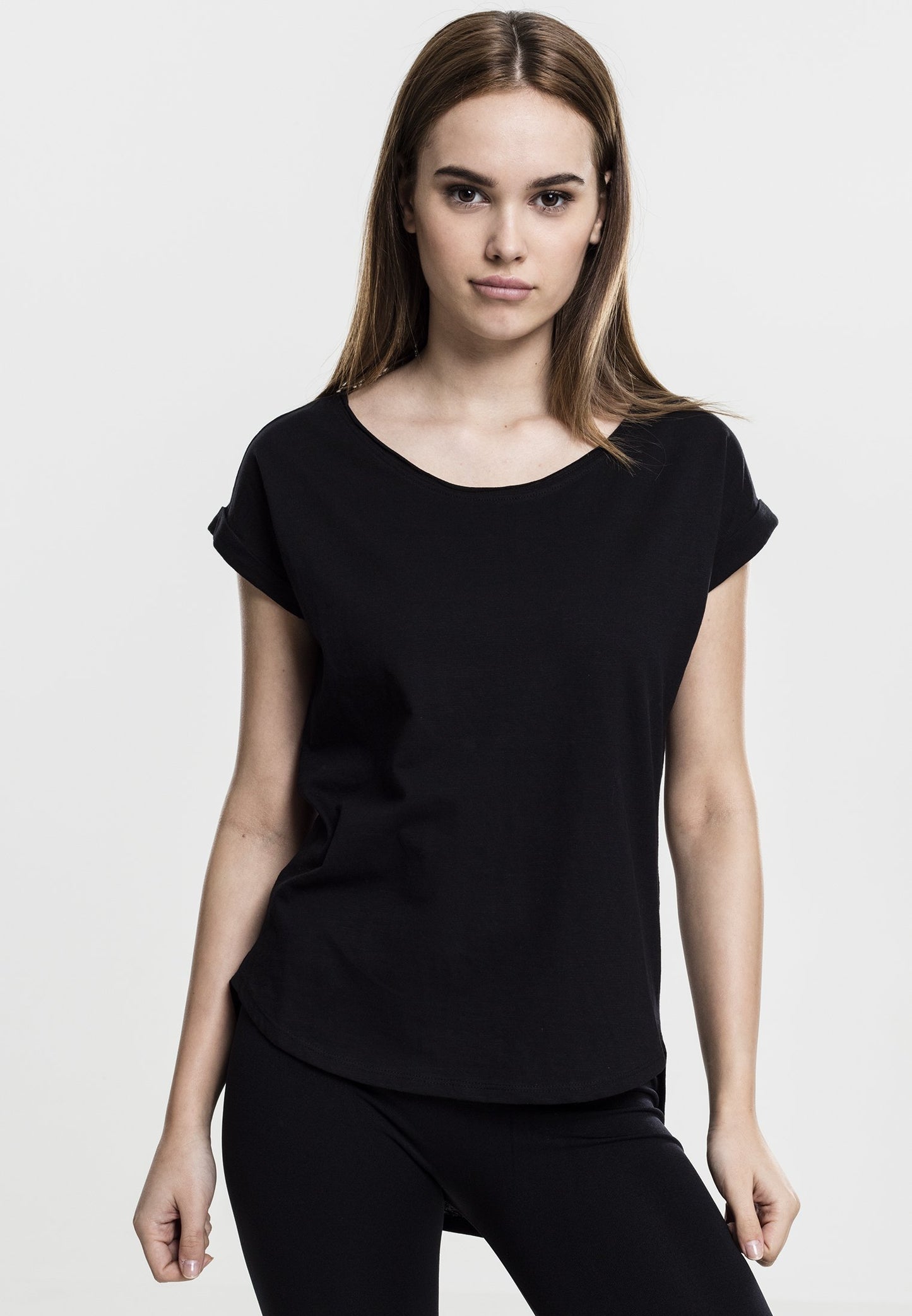 Urban Classics Damen Long Back Shaped Slub T-Shirt in Schwarz-Street-& Sportswear Aurich - Shirts & Tops