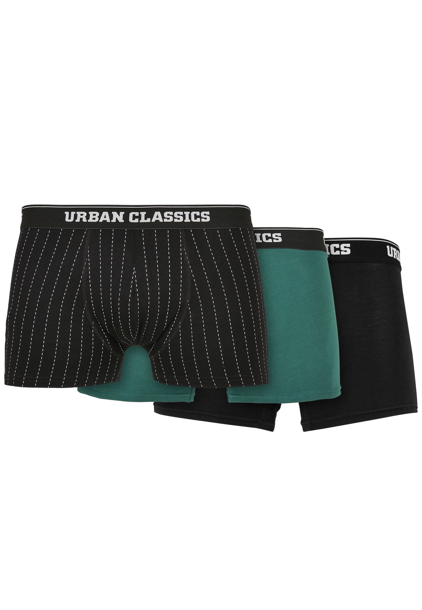 Urban Classics Organic Boxer Shorts 3-Pack pinstripe aop+Schwarz+treegreen-Street-& Sportswear Aurich